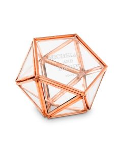 Small Glass Geometric Terrarium Ring Box - Classic Couple Etching