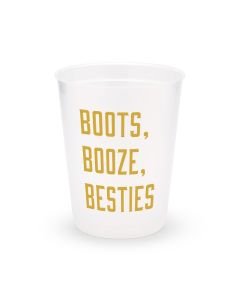 Personalized Frosted Plastic Party Cups - Boots, Booze, Besties - Set of 8