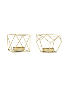 Small Geo Metal Tealight Candle Holder (Set Of 2) - Gold