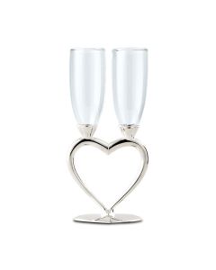 Silver Plated Interlocking Heart Stems with Glass Flutes