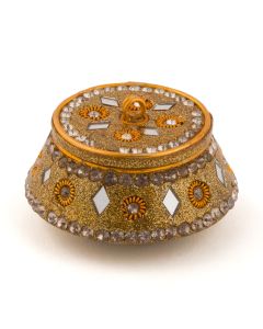 Golden Lac Box / Cardholder With Beads And Mirror (Set of 4)