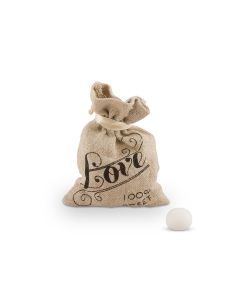 Mini Linen Drawstring Pouch With Vintage Infused Love Print (pkgs of 12)