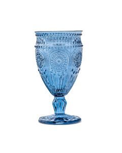 Vintage Style Pressed Glass Wine Goblet - Blue 