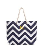Personalized Extra-Large Cabana Canvas Fabric Tote Bag - Navy Chevron
