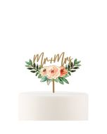 Natural Wood Cake Topper Decoration - Floral Mr + Mrs