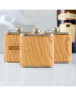 Personalized Oak Wood Wrapped Stainless Steel Hip Flask