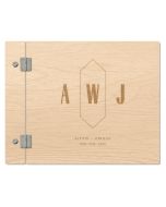 Personalized Wooden Wedding Guest Book - Geo Monogram Greenery